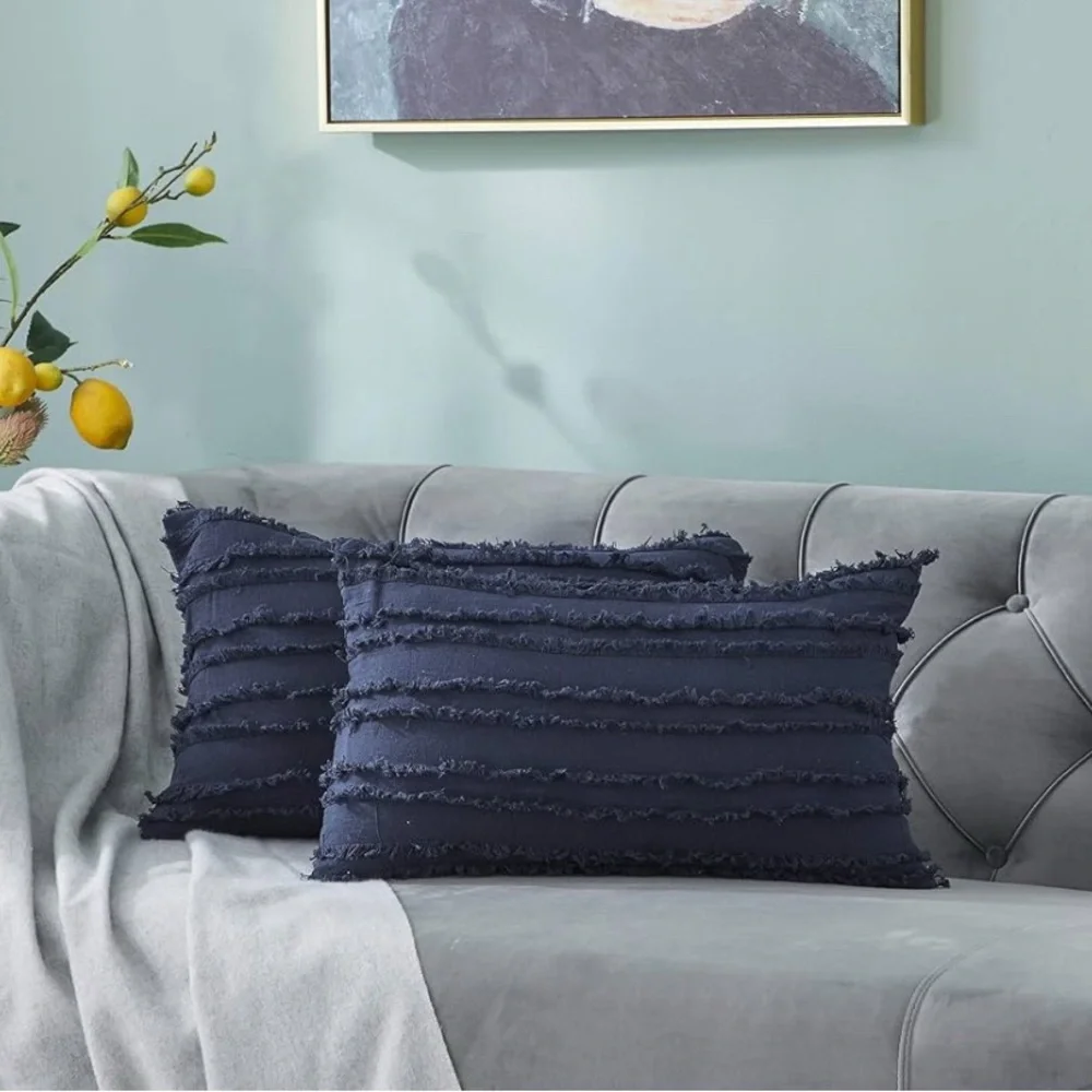 2 Navy Blue Textured Throw Pillow Covers